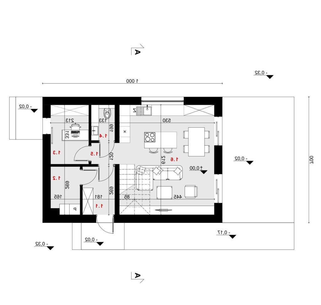 Rzut parteru - projekt domu SEJ-PRO 019 ENERGO - odbicie lustrzane