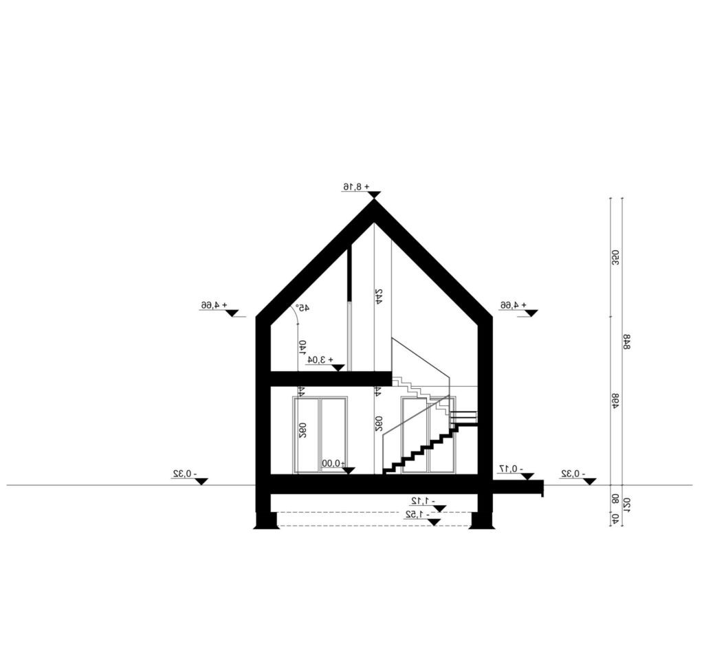 Przekrój A-A - projekt domu SEJ-PRO 019 ENERGO - odbicie lustrzane