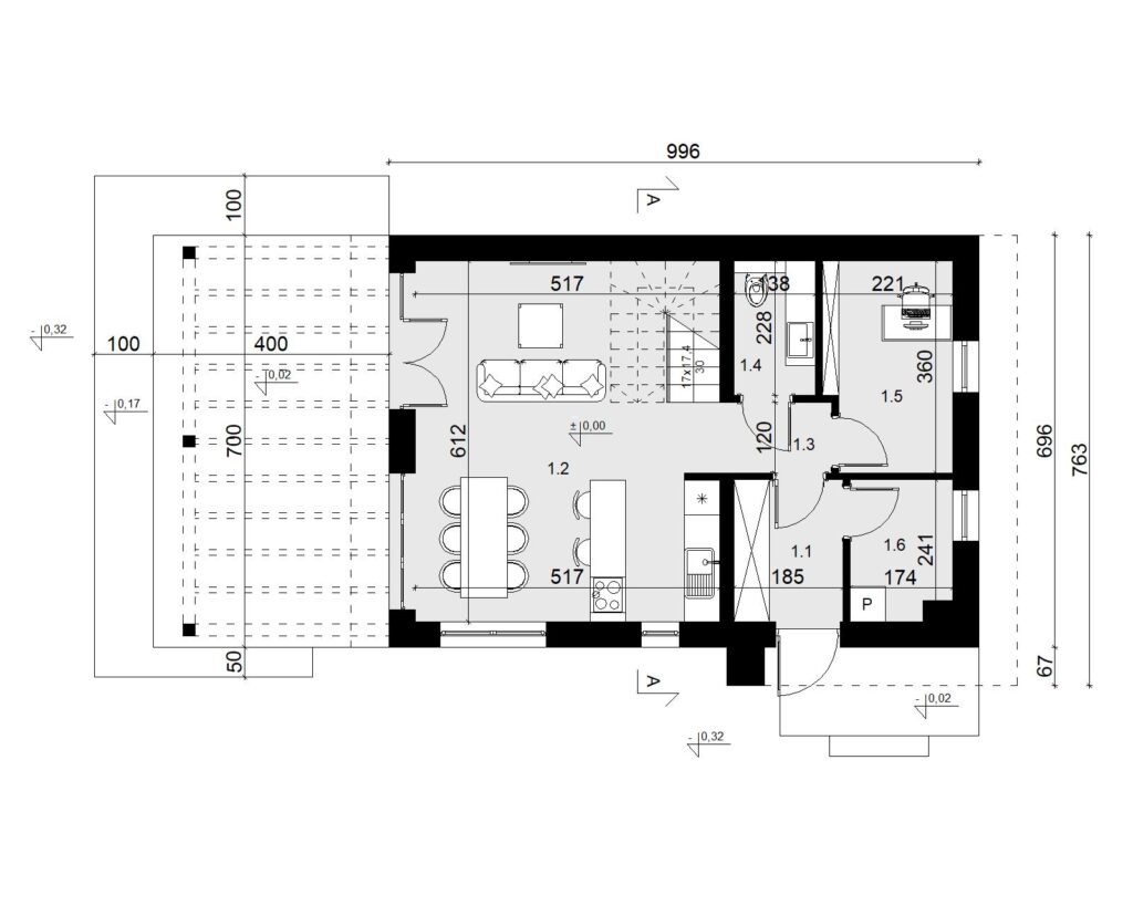Rzut parteru - projekt domu SEJ-PRO 040/1 ENERGO